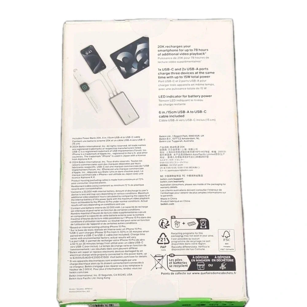 Nn8N Belkin BoostCharge Pro Power Bank 20K Portable Battery Charger 15W - Silver
